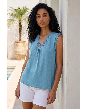 Roman Lace Trim Tie V-Neck Top