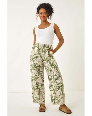 Roman Petite Leaf Print Wide Leg Trouser