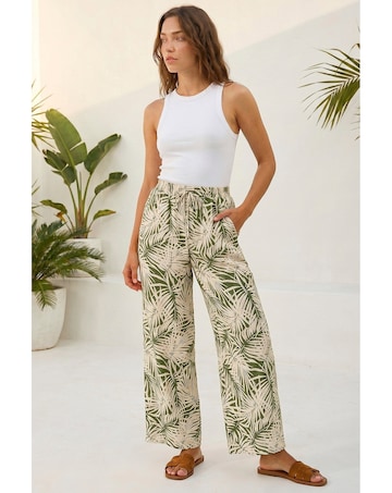 Roman Petite Leaf Print Wide Leg Trouser