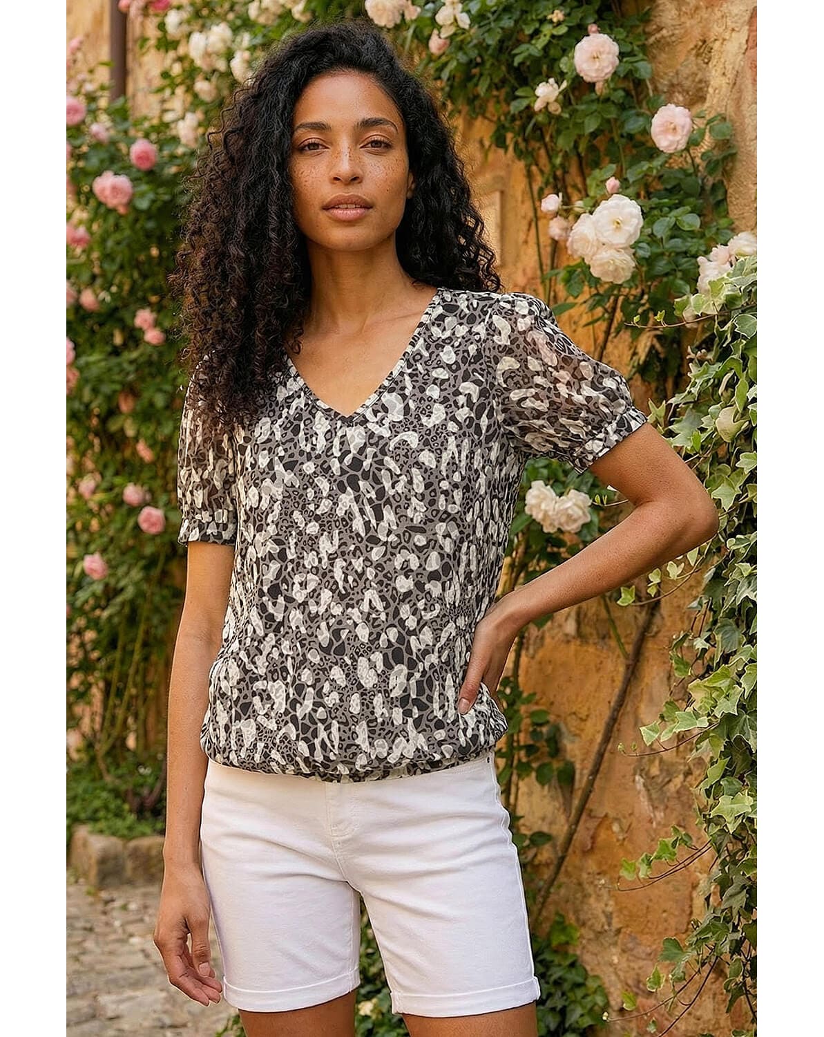 Roman Animal Print Burnout Top