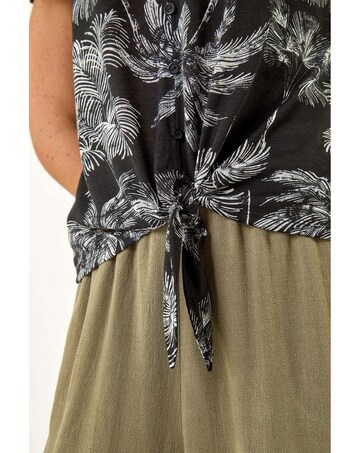 Roman Palm Tree Print Tie Front Top