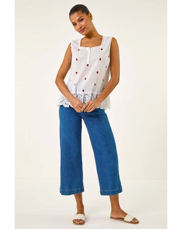 Roman Strawberry Embroidered Crinkle Top
