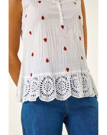 Roman Strawberry Embroidered Crinkle Top