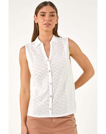 Roman Broderie Collared Vest Top