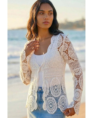 Roman Crochet Detail Knit Cardigan