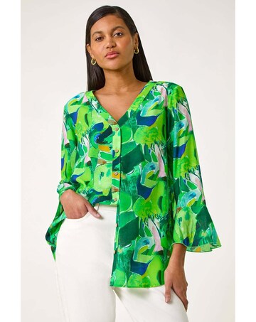 Roman Abstract Print Flared Blouse
