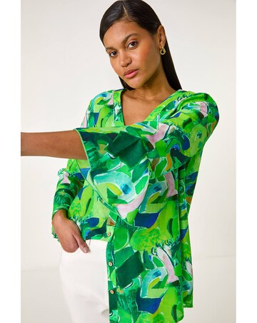 Roman Abstract Print Flared Blouse