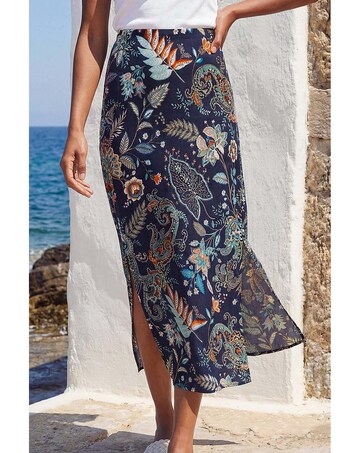 Roman Paisley Print Stretch Midi Skirt