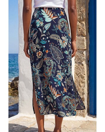 Roman Paisley Print Stretch Midi Skirt