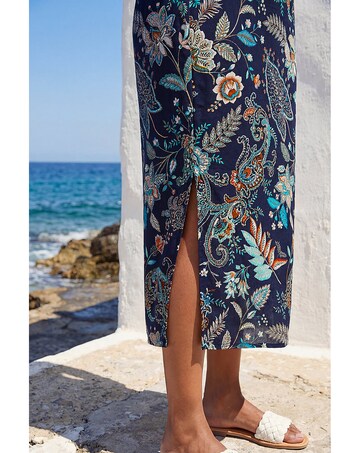 Roman Paisley Print Stretch Midi Skirt
