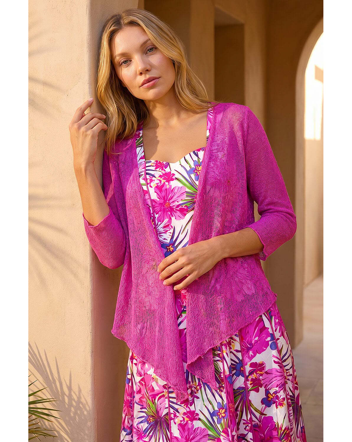 Roman Textured Pointelle Detail Shrug