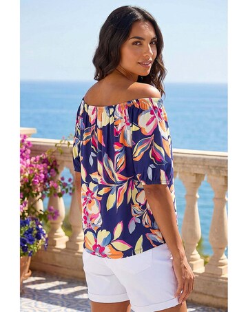Roman Floral Print Bardot Stretch Top