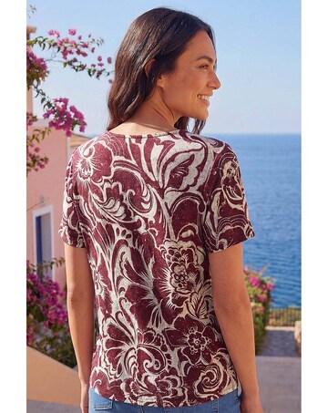 Roman Floral Print Tie Front V-Neck Top