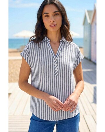 Roman Stripe Print Button Front Top