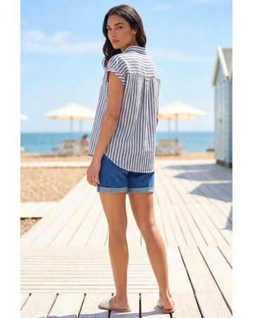Roman Stripe Print Button Front Top