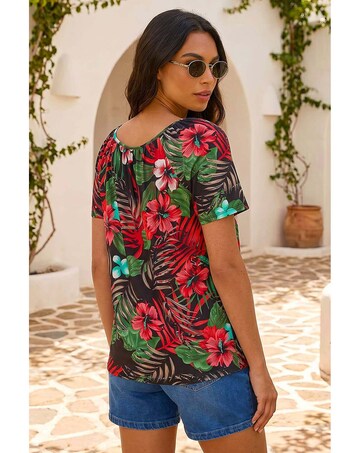 Roman Textured Floral Print V-Neck Top