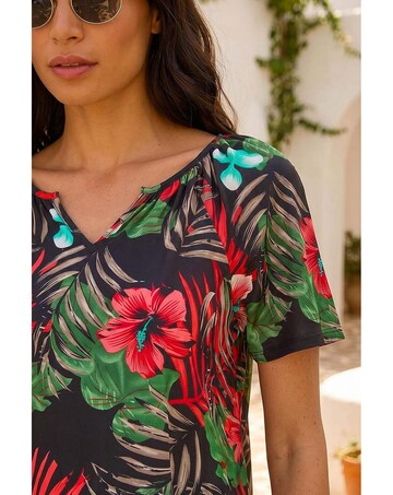 Roman Textured Floral Print V-Neck Top