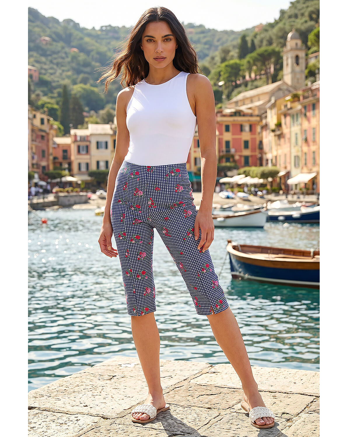 Roman Floral Cropped Stretch Trouser