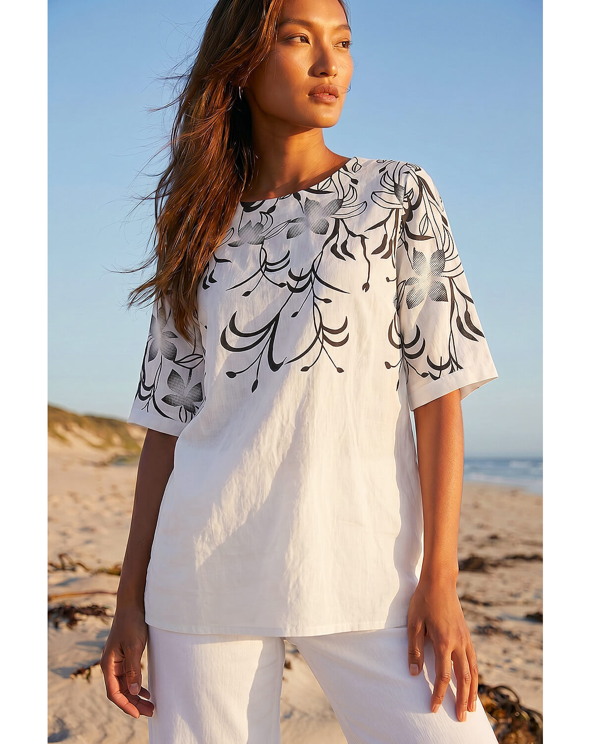 Roman Floral Mono Print Top
