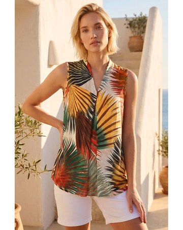 Roman Leaf Print Stretch Top