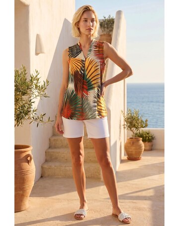 Roman Leaf Print Stretch Top