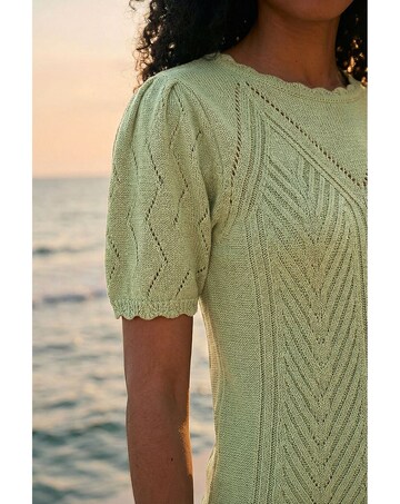 Roman Scallop Puff Sleeve Knit Top