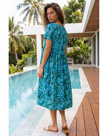 Roman Leaf Print Smock Midi Dress