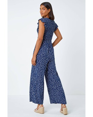 Roman Polka Dot Shirred Pocket Jumpsuit