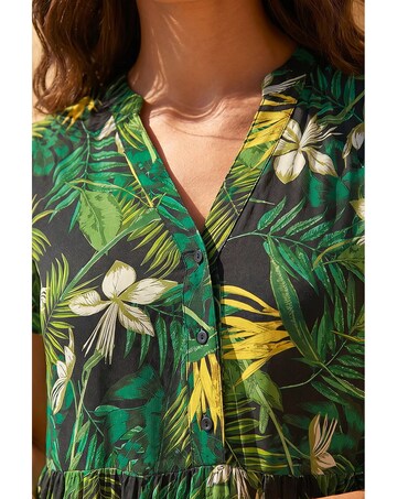 Roman Tropical Leaf V-Neck Midi Dress