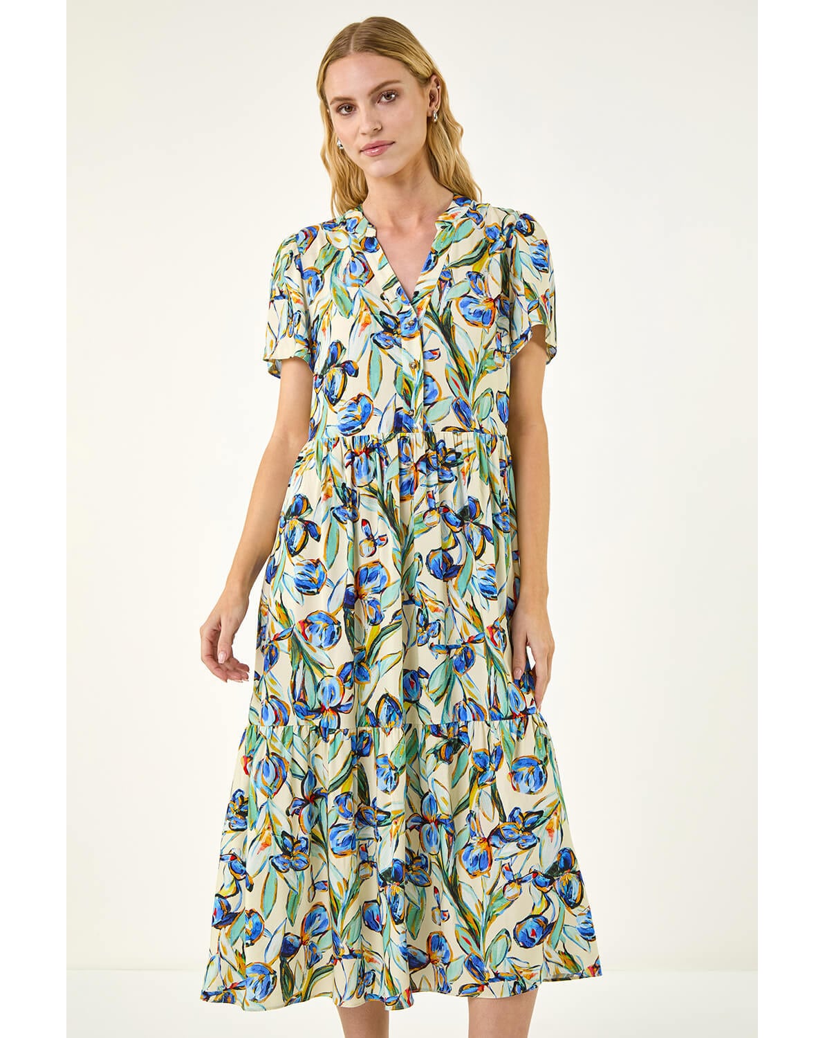 Roman Floral V-Neck Midi Dress