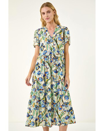 Roman Floral V-Neck Midi Dress