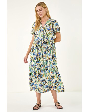 Roman Floral V-Neck Midi Dress