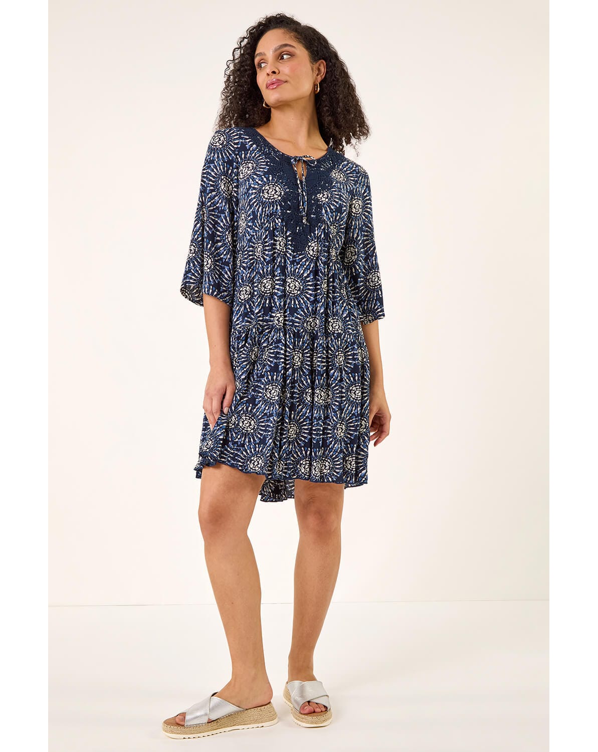 Roman Geo Lace Detail Smock Dress