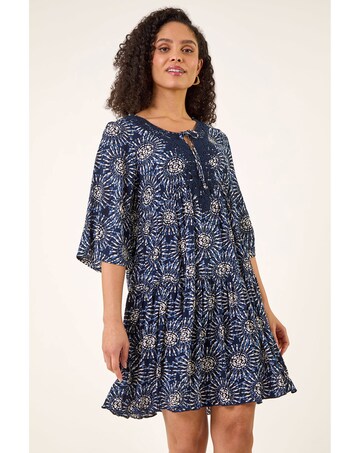 Roman Geo Lace Detail Smock Dress