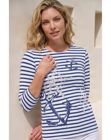 Roman Anchor Stripe Print Top