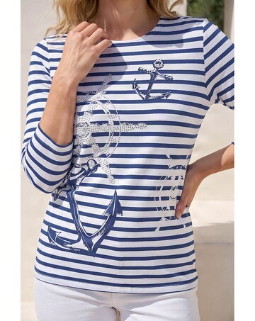 Roman Anchor Stripe Print Top