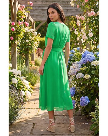 Roman Chiffon Pleat Neck Midi Dress