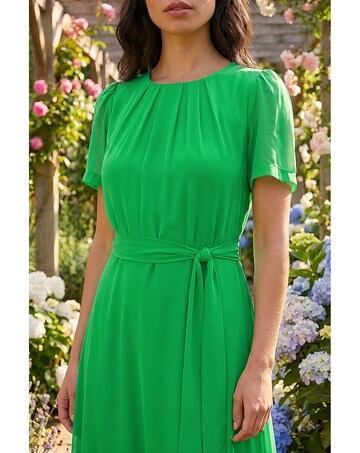 Roman Chiffon Pleat Neck Midi Dress