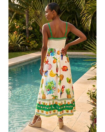 Roman Fruit Print Strappy Midi Dress