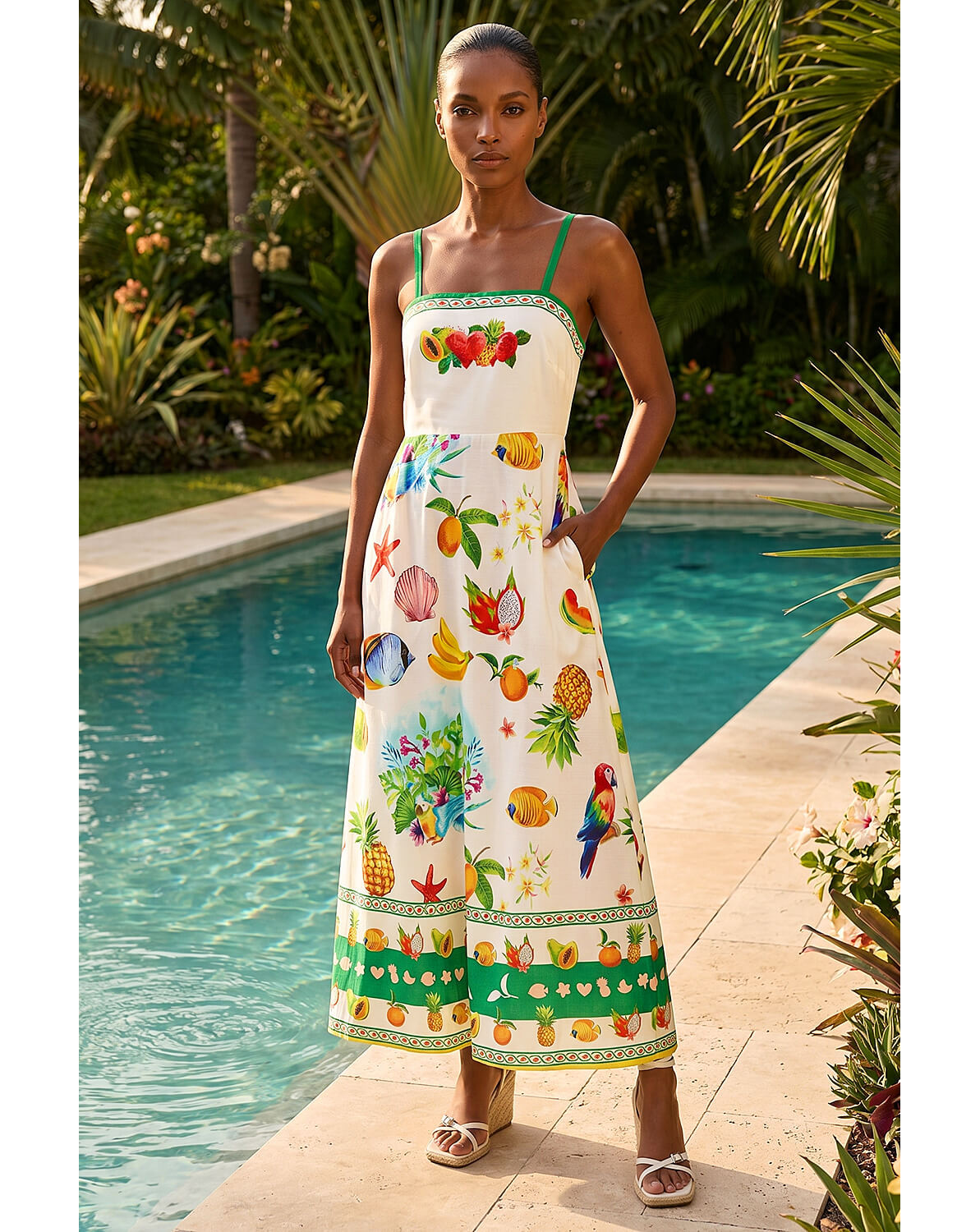 Roman Fruit Print Strappy Midi Dress | Ambrose Wilson