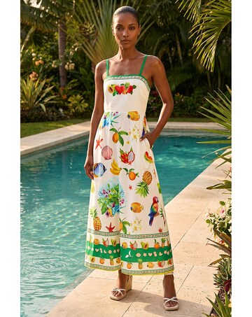 Roman Fruit Print Strappy Midi Dress