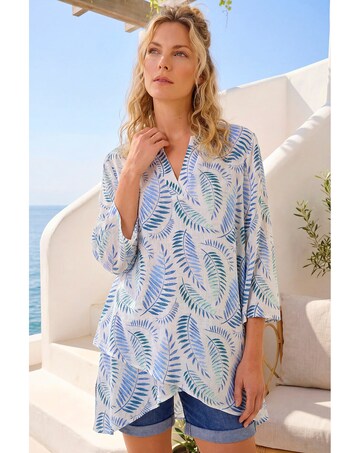 Roman Leaf Print Wrap Hem Tunic Top