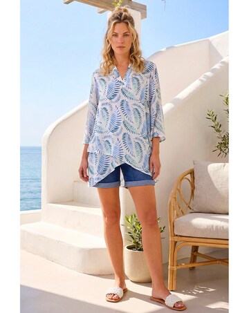 Roman Leaf Print Wrap Hem Tunic Top