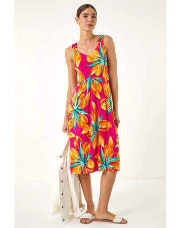 Roman Floral Shirred Back Midi Dress