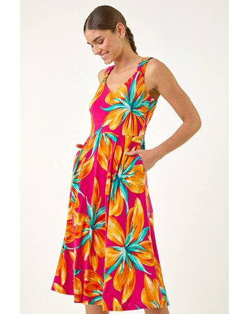 Roman Floral Shirred Back Midi Dress