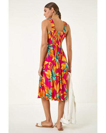Roman Floral Shirred Back Midi Dress