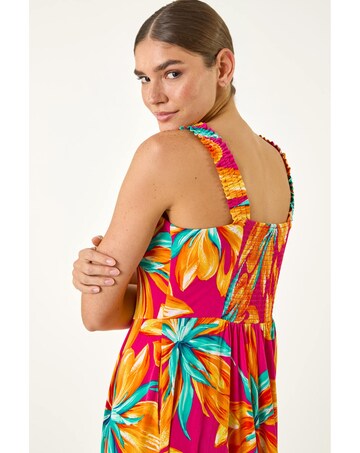 Roman Floral Shirred Back Midi Dress