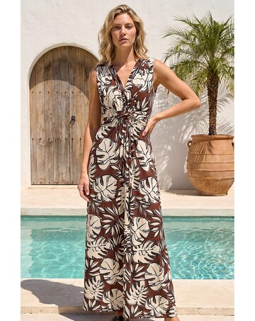 Roman Leaf Twist Front Maxi Dress