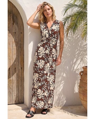 Roman Leaf Twist Front Maxi Dress