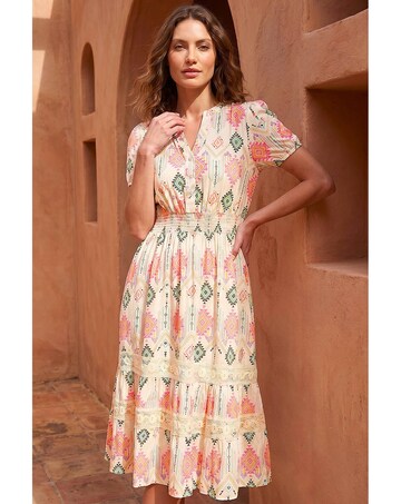 Roman Petite Abstract Frill Midi Dress